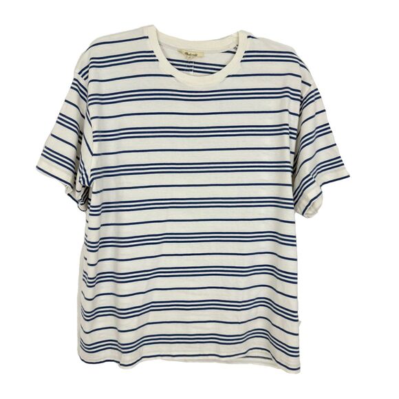 MADEWELL Cotton Relaxed Oversized Tee M Lighthouse Blue White Crew Top NWT B21 - Picture 2 of 5